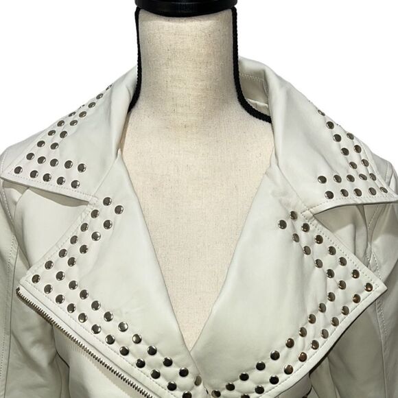 NY&Co Faux-Leather V-Neckline Studded Jacket - Picture 3 of 14